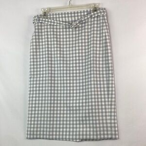 Ann Taylor gray & white gingham belted pencil skirt 4